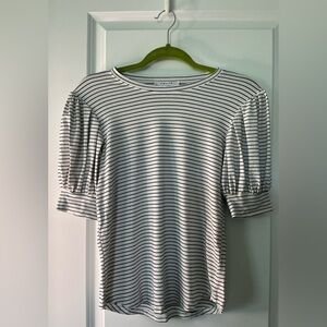 FRAME Women’s Puff Sleeve Tee White Black Stripes Size S